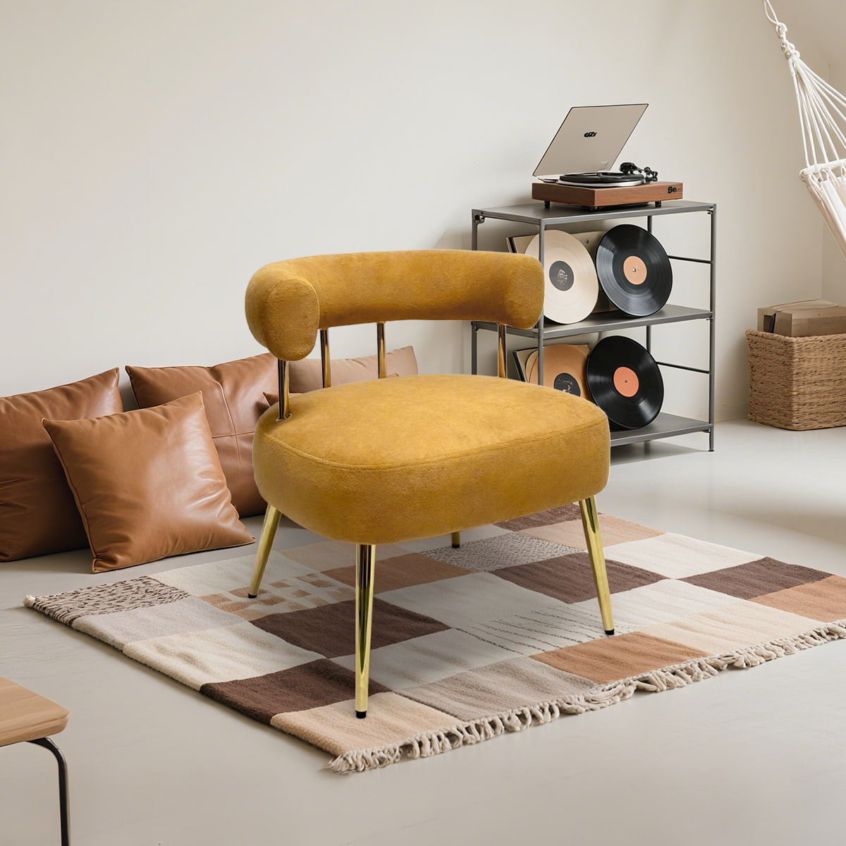 Golden Leg Velvet Barrel Accent Chair – Wide-Seat Mid-Century Modern Dining & Lounge Chair