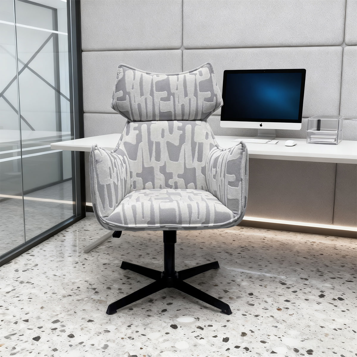 Modern Swivel Accent Armchair with Adjustable Height — Upholstered Fabric Lounge Chair with Metal Base and Armrests for Living Room, Office, or Hotel