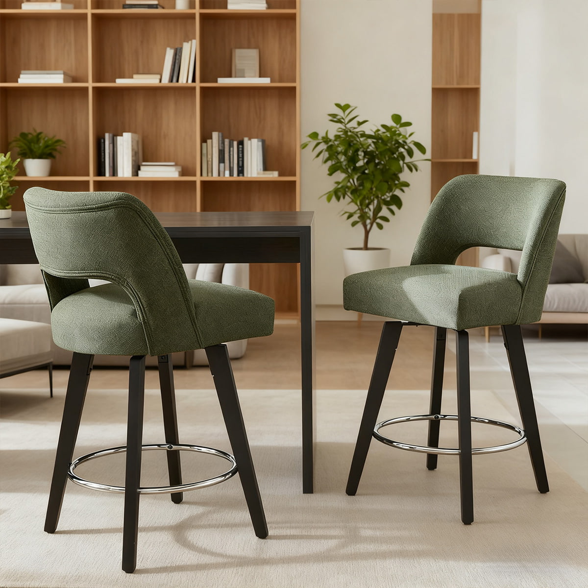 Modern Green Swivel Counter Height Bar Stool with Backrest and Metal Legs
